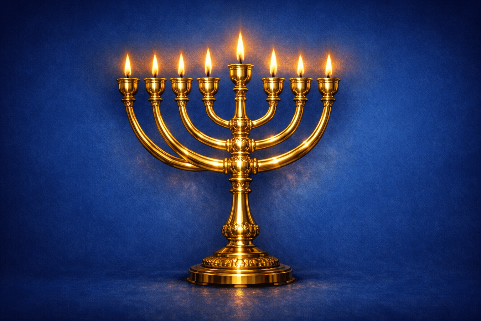 BeitZata logo - golden seven-branched menorah with flame in blue outline of Israel